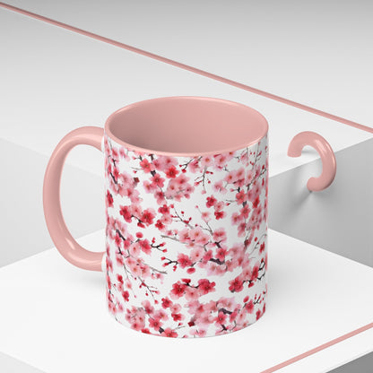 Watercolor Cherry Blossom Accent Mug (v4) - Mug - Kristine Celestine