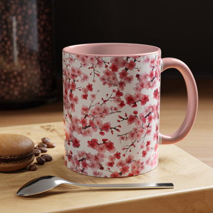 Watercolor Cherry Blossom Accent Mug (v4) - Mug - Kristine Celestine