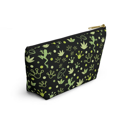 Froggy Black Accessory Pouch with T - bottom Fun Neon Green Frog Pouch for Makeup Small Bag for School Supplies Cute Toad Zipper Pouch - Bags - Kristine Celestine