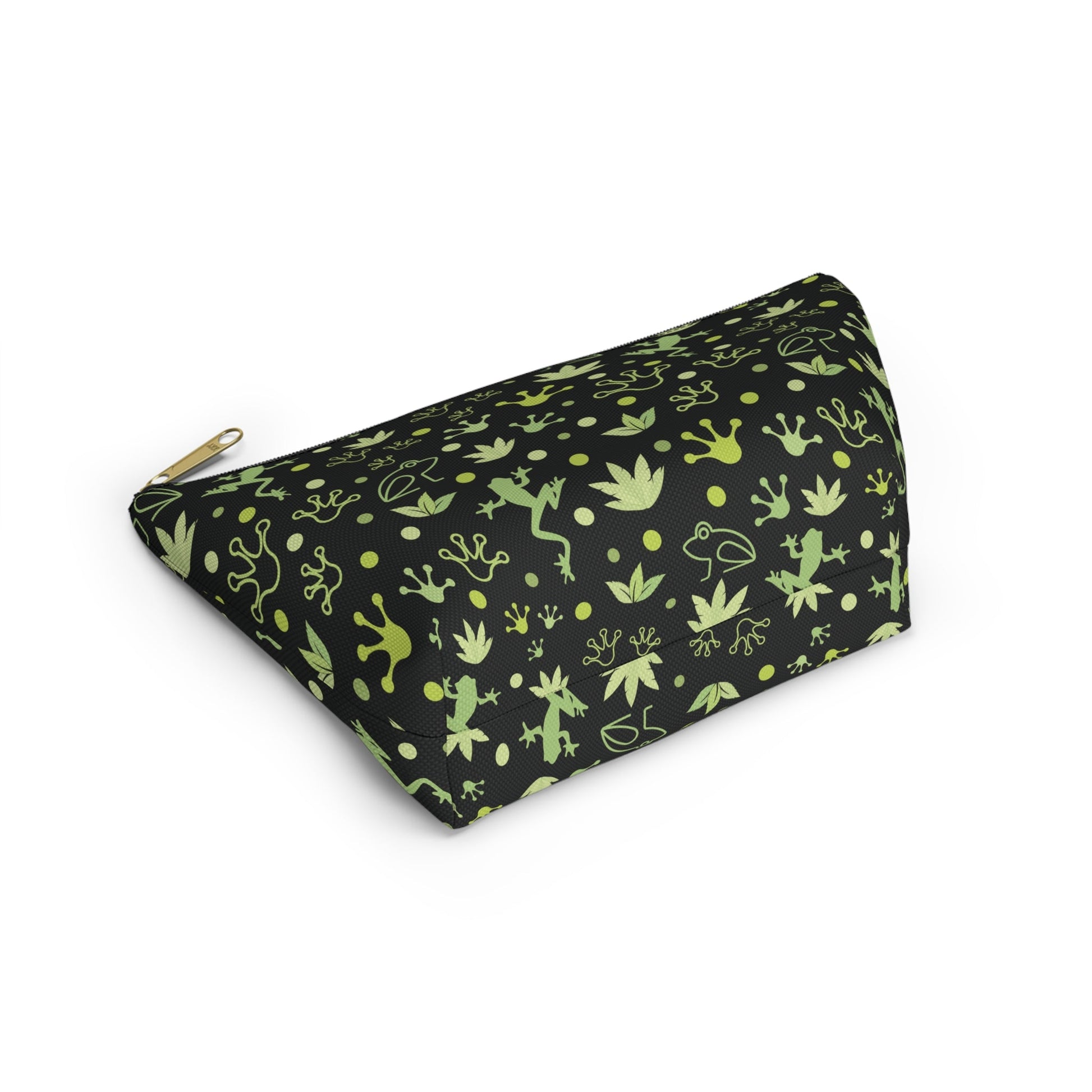 Froggy Black Accessory Pouch with T - bottom Fun Neon Green Frog Pouch for Makeup Small Bag for School Supplies Cute Toad Zipper Pouch - Bags - Kristine Celestine