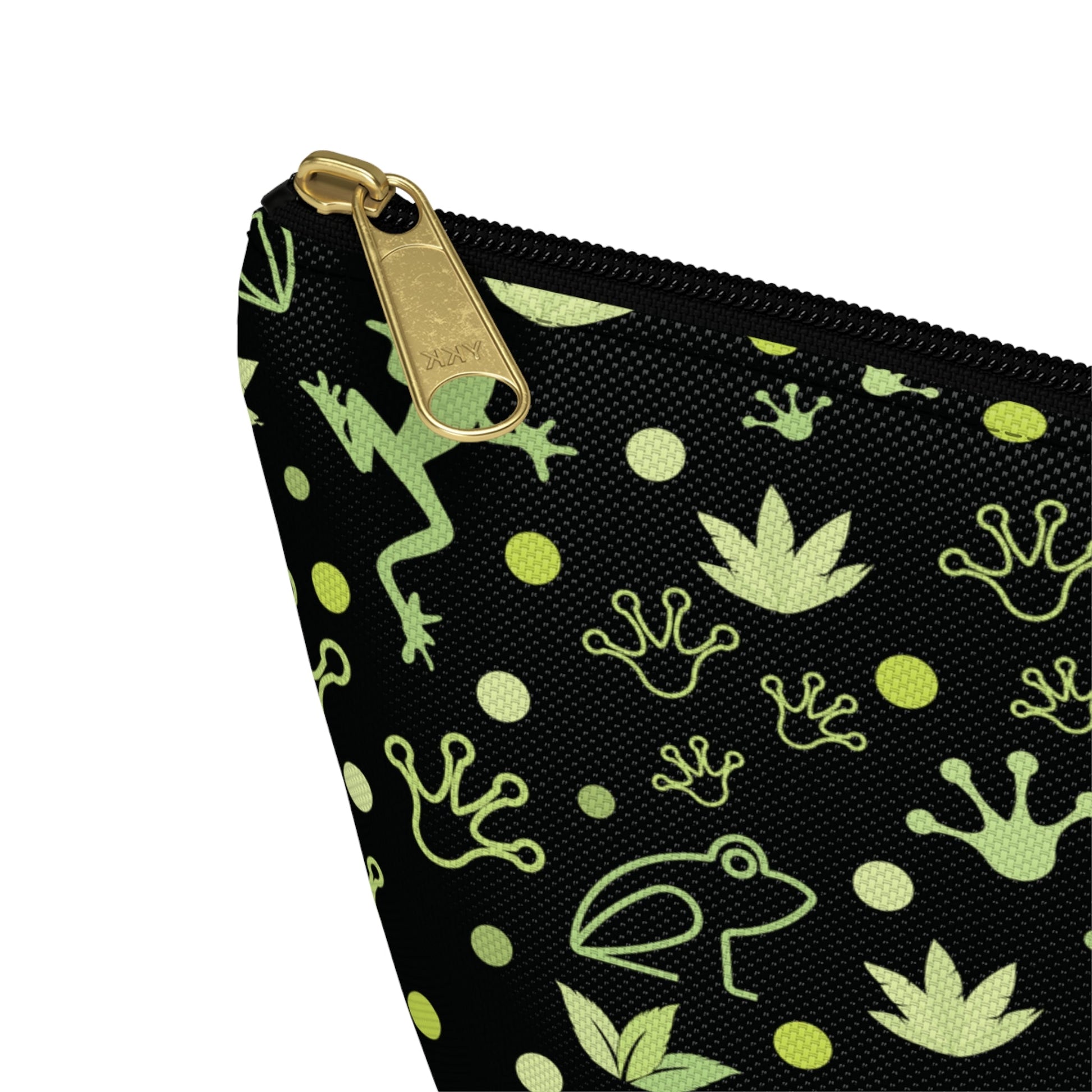 Froggy Black Accessory Pouch with T - bottom Fun Neon Green Frog Pouch for Makeup Small Bag for School Supplies Cute Toad Zipper Pouch - Bags - Kristine Celestine