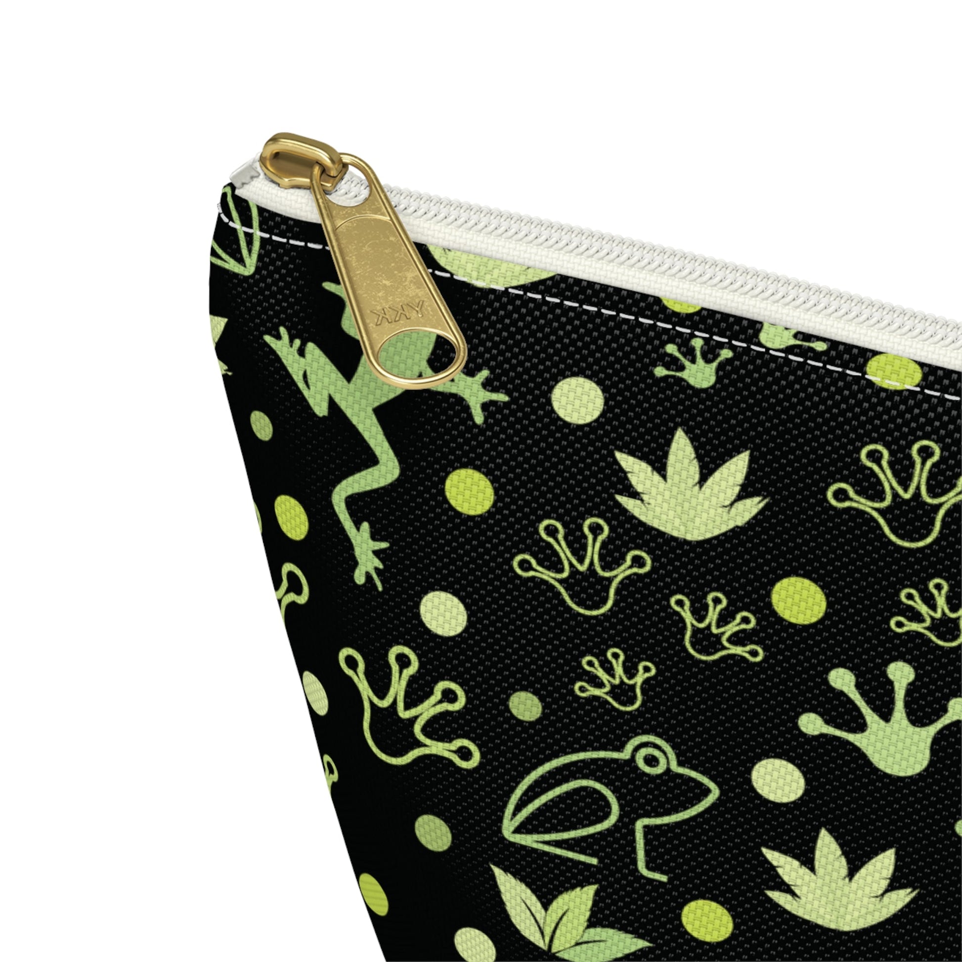 Froggy Black Accessory Pouch with T - bottom Fun Neon Green Frog Pouch for Makeup Small Bag for School Supplies Cute Toad Zipper Pouch - Bags - Kristine Celestine