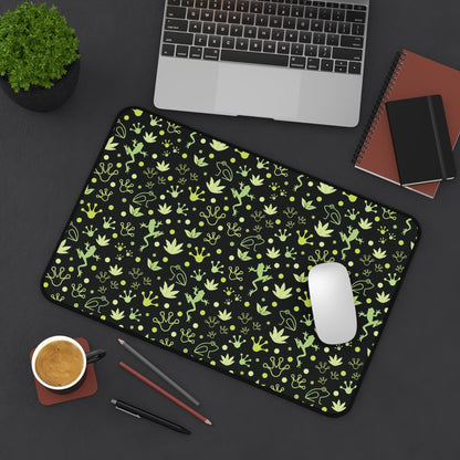 Froggy Black Desk Mat Green Frogs at Night Computer Mat Neon Lime Green Toad Office Mat - Home Decor - Kristine Celestine