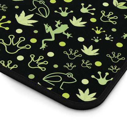 Froggy Black Desk Mat Green Frogs at Night Computer Mat Neon Lime Green Toad Office Mat - Home Decor - Kristine Celestine