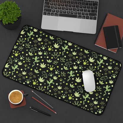 Froggy Black Desk Mat Green Frogs at Night Computer Mat Neon Lime Green Toad Office Mat - Home Decor - Kristine Celestine