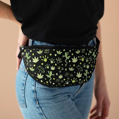 Froggy Black Fanny Pack Fun Neon Green Frog Belt Bag Fanny Bag Waist Pack Bum Bag - Bags - Kristine Celestine