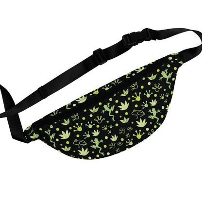 Froggy Black Fanny Pack Fun Neon Green Frog Belt Bag Fanny Bag Waist Pack Bum Bag - Bags - Kristine Celestine