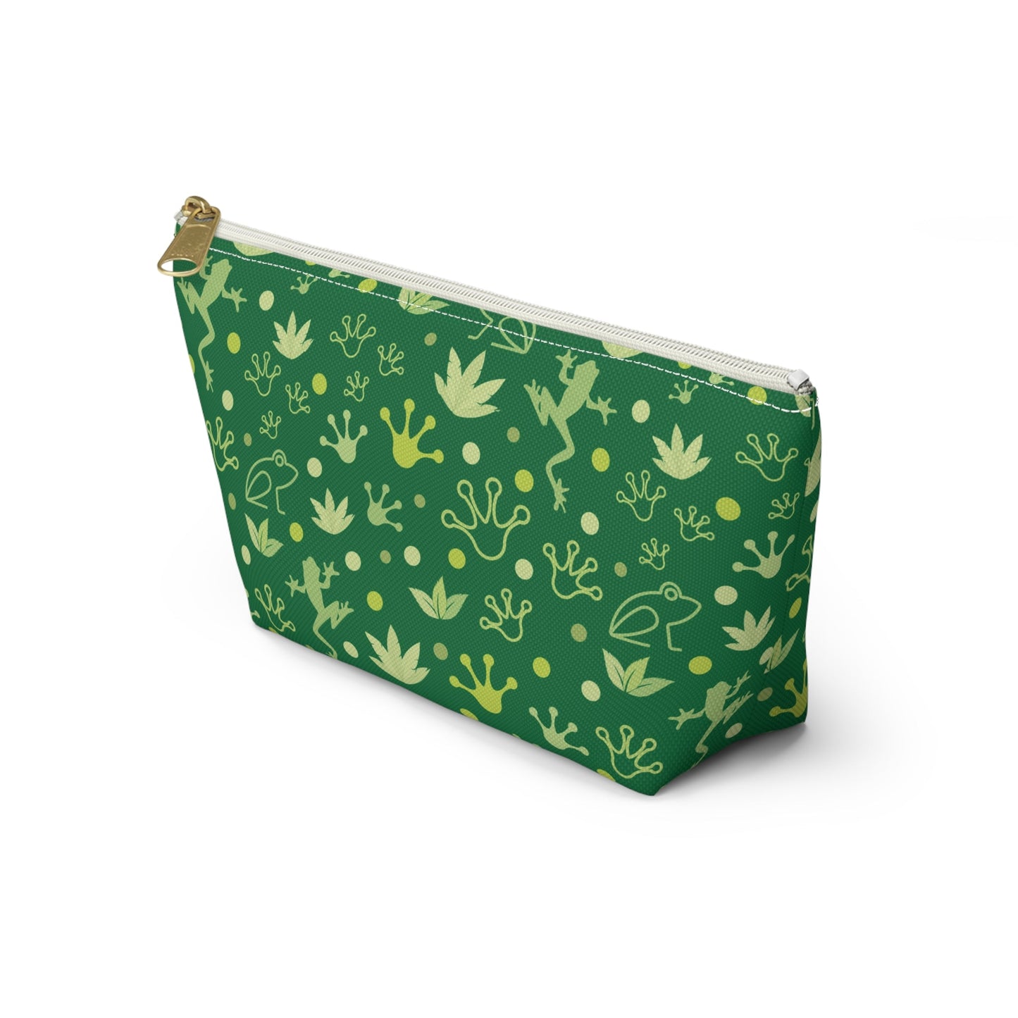 Froggy Dark Green Accessory Pouch with T - bottom Fun Forest Green Frog Pouch for Makeup Small Bag for School Supplies Cute Toad Zipper Pouch - Bags - Kristine Celestine