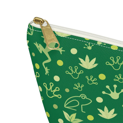 Froggy Dark Green Accessory Pouch with T - bottom Fun Forest Green Frog Pouch for Makeup Small Bag for School Supplies Cute Toad Zipper Pouch - Bags - Kristine Celestine