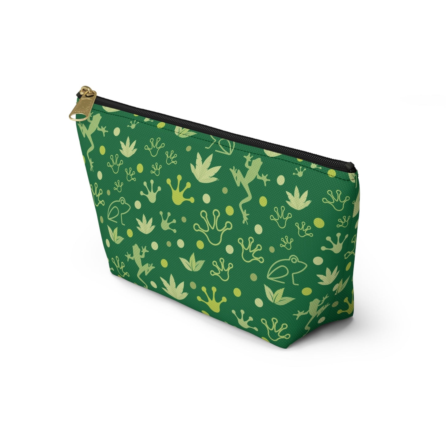 Froggy Dark Green Accessory Pouch with T - bottom Fun Forest Green Frog Pouch for Makeup Small Bag for School Supplies Cute Toad Zipper Pouch - Bags - Kristine Celestine