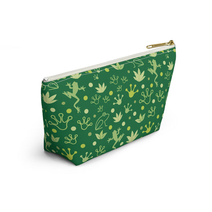 Froggy Dark Green Accessory Pouch with T - bottom Fun Forest Green Frog Pouch for Makeup Small Bag for School Supplies Cute Toad Zipper Pouch - Bags - Kristine Celestine