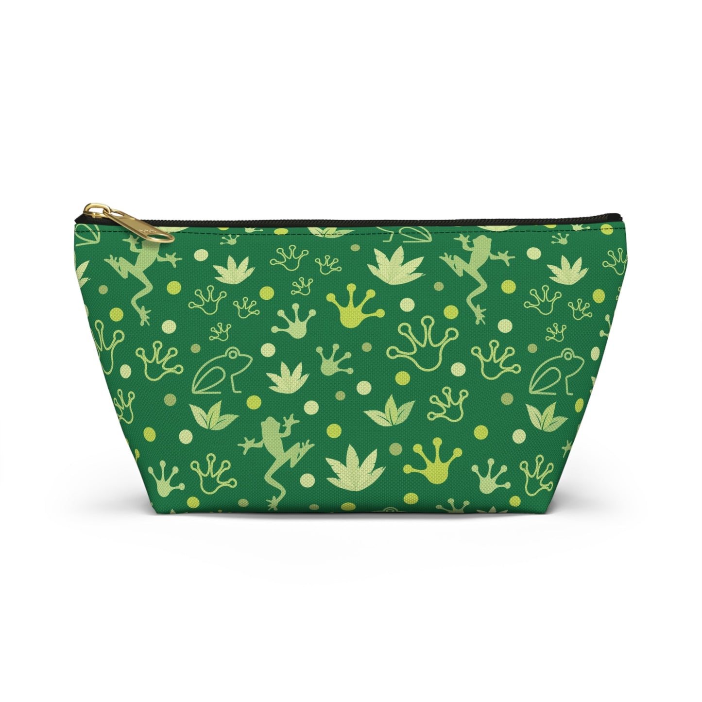 Froggy Dark Green Accessory Pouch with T - bottom Fun Forest Green Frog Pouch for Makeup Small Bag for School Supplies Cute Toad Zipper Pouch - Bags - Kristine Celestine