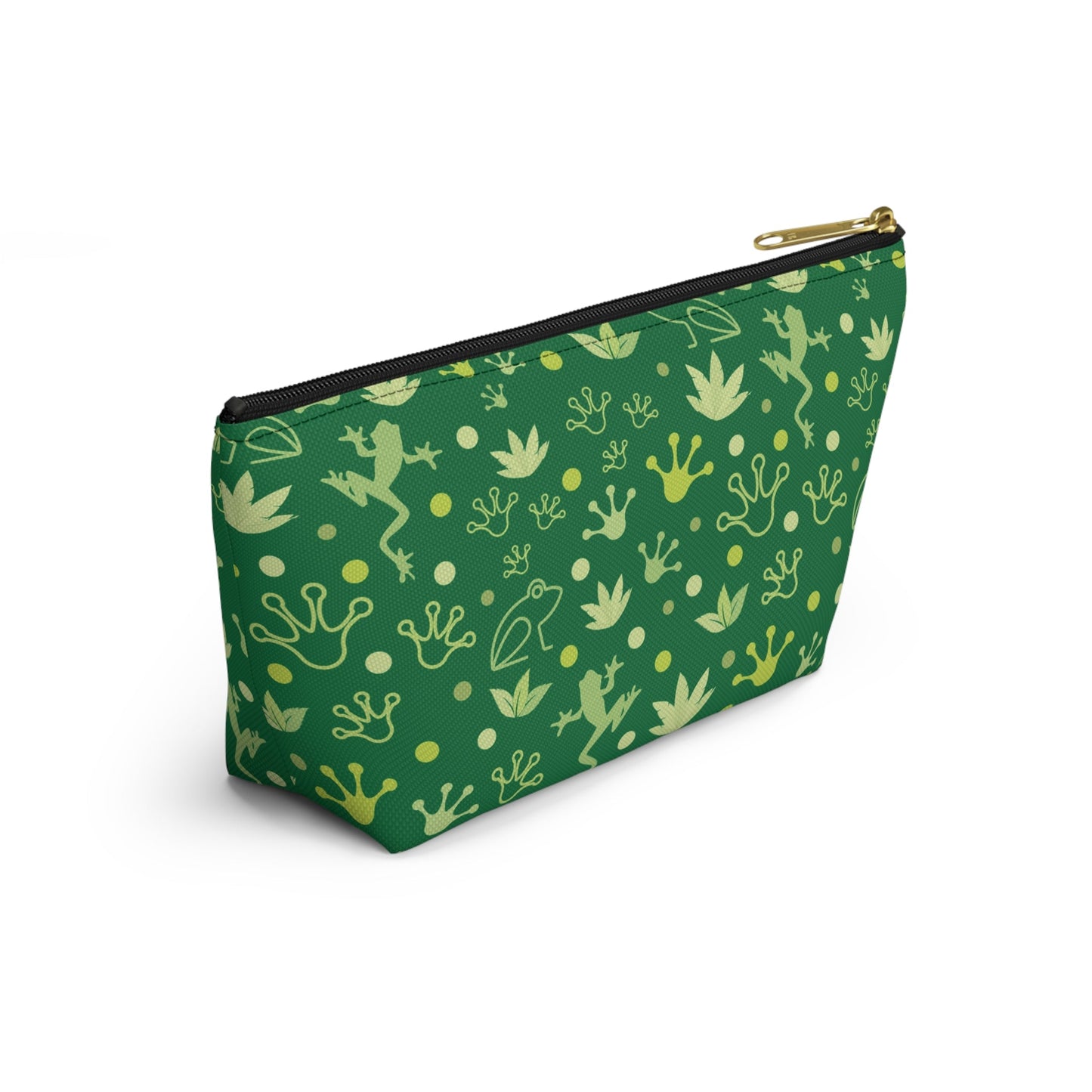 Froggy Dark Green Accessory Pouch with T - bottom Fun Forest Green Frog Pouch for Makeup Small Bag for School Supplies Cute Toad Zipper Pouch - Bags - Kristine Celestine