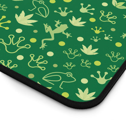 Froggy Dark Green Desk Mat Forest Green Jumpy Frogs Computer Mat Fun Toad Office Mat - Home Decor - Kristine Celestine