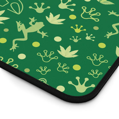 Froggy Dark Green Desk Mat Forest Green Jumpy Frogs Computer Mat Fun Toad Office Mat - Home Decor - Kristine Celestine