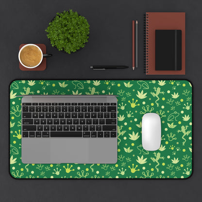 Froggy Dark Green Desk Mat Forest Green Jumpy Frogs Computer Mat Fun Toad Office Mat - Home Decor - Kristine Celestine