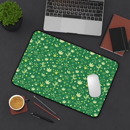 Froggy Dark Green Desk Mat Forest Green Jumpy Frogs Computer Mat Fun Toad Office Mat - Home Decor - Kristine Celestine