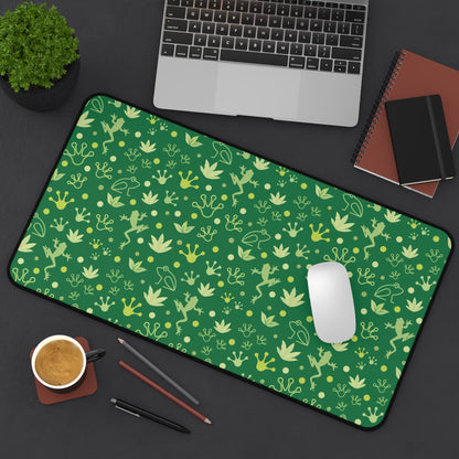 Froggy Dark Green Desk Mat Forest Green Jumpy Frogs Computer Mat Fun Toad Office Mat - Home Decor - Kristine Celestine