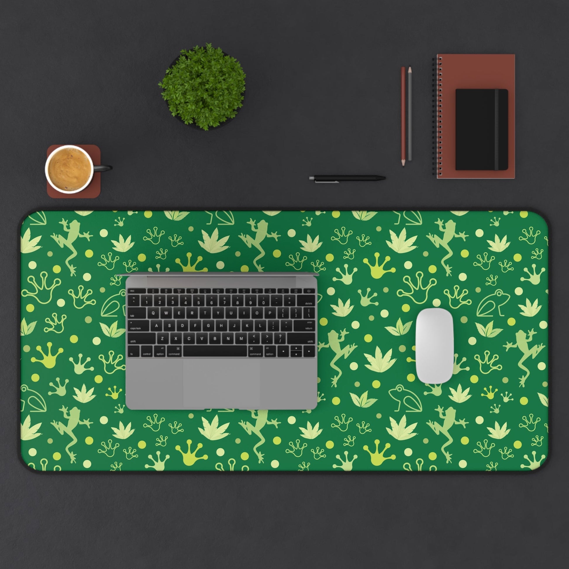 Froggy Dark Green Desk Mat Forest Green Jumpy Frogs Computer Mat Fun Toad Office Mat - Home Decor - Kristine Celestine