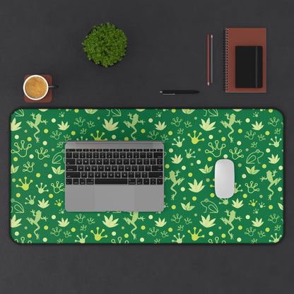 Froggy Dark Green Desk Mat Forest Green Jumpy Frogs Computer Mat Fun Toad Office Mat - Home Decor - Kristine Celestine