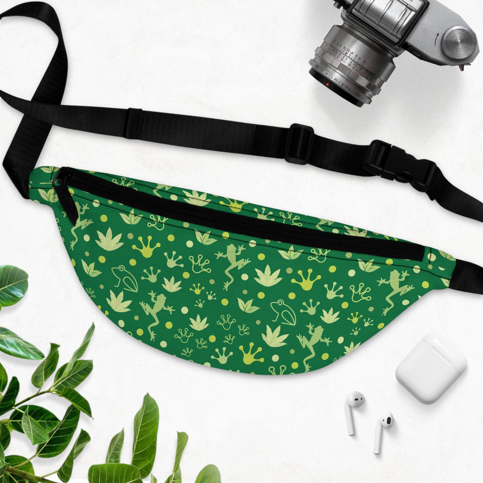 Froggy Dark Green Fanny Pack Fun Forest Green Frog Belt Bag Fanny Bag Waist Pack Bum Bag - Bags - Kristine Celestine