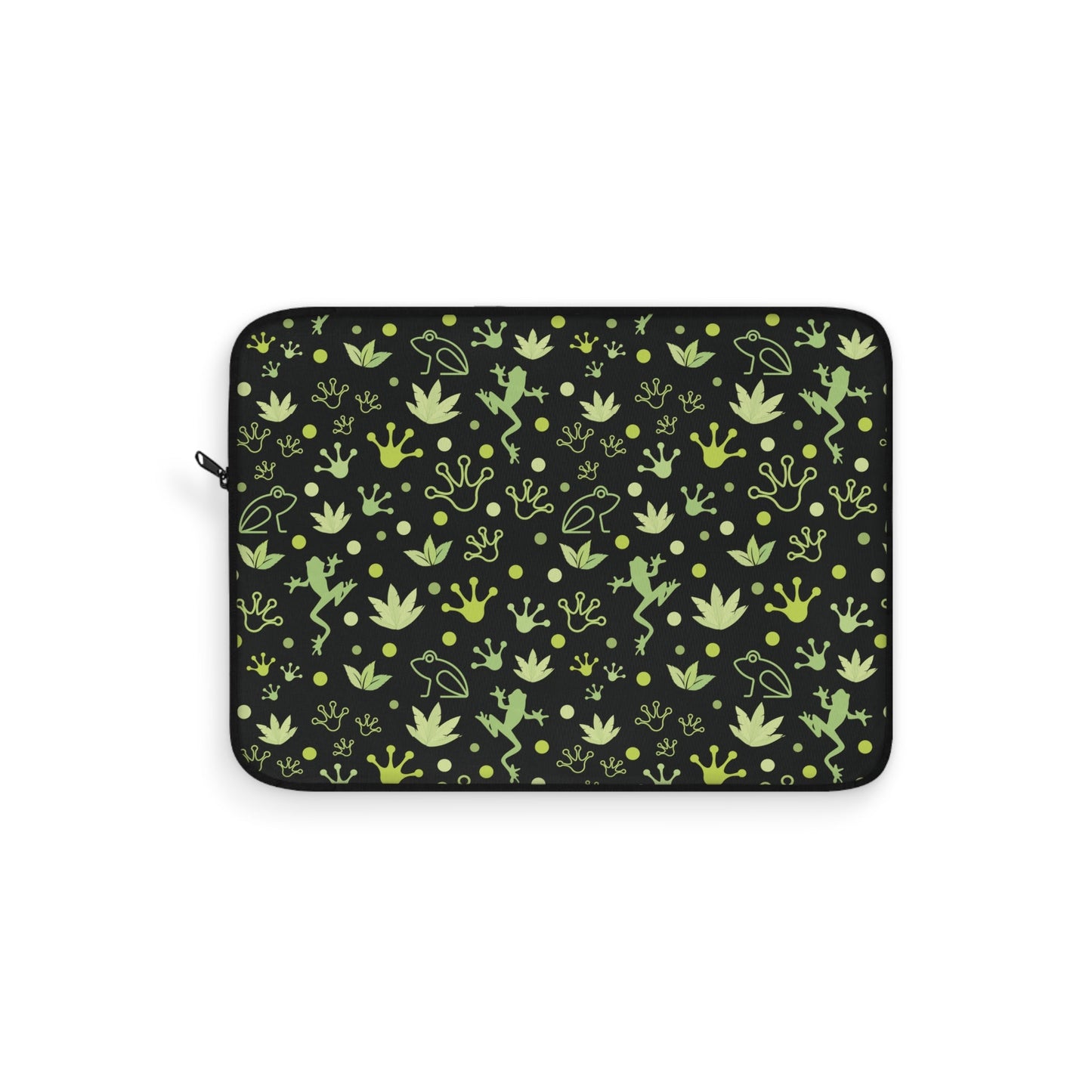 Froggy Neon Laptop Sleeve Black Dark Green Frog Laptop Pouch Cute Summer Toad Laptop Bag Laptop Case Spring Laptop Protector Cute Tablet Sleeve Pretty Tablet Case Adorable Tablet Pouch - Laptop Sleeve - Kristine Celestine