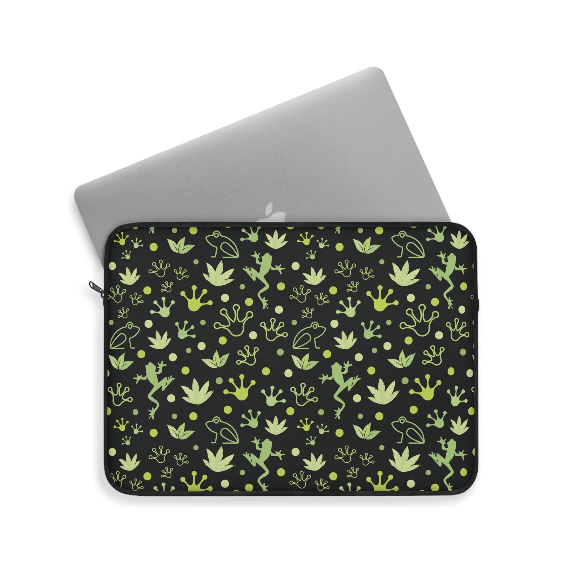 Froggy Neon Laptop Sleeve Black Dark Green Frog Laptop Pouch Cute Summer Toad Laptop Bag Laptop Case Spring Laptop Protector Cute Tablet Sleeve Pretty Tablet Case Adorable Tablet Pouch - Laptop Sleeve - Kristine Celestine