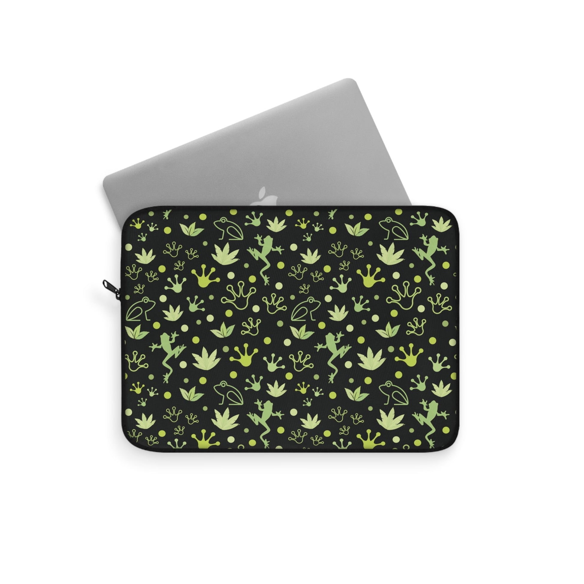 Froggy Neon Laptop Sleeve Black Dark Green Frog Laptop Pouch Cute Summer Toad Laptop Bag Laptop Case Spring Laptop Protector Cute Tablet Sleeve Pretty Tablet Case Adorable Tablet Pouch - Laptop Sleeve - Kristine Celestine