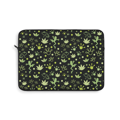 Froggy Neon Laptop Sleeve Black Dark Green Frog Laptop Pouch Cute Summer Toad Laptop Bag Laptop Case Spring Laptop Protector Cute Tablet Sleeve Pretty Tablet Case Adorable Tablet Pouch - Laptop Sleeve - Kristine Celestine