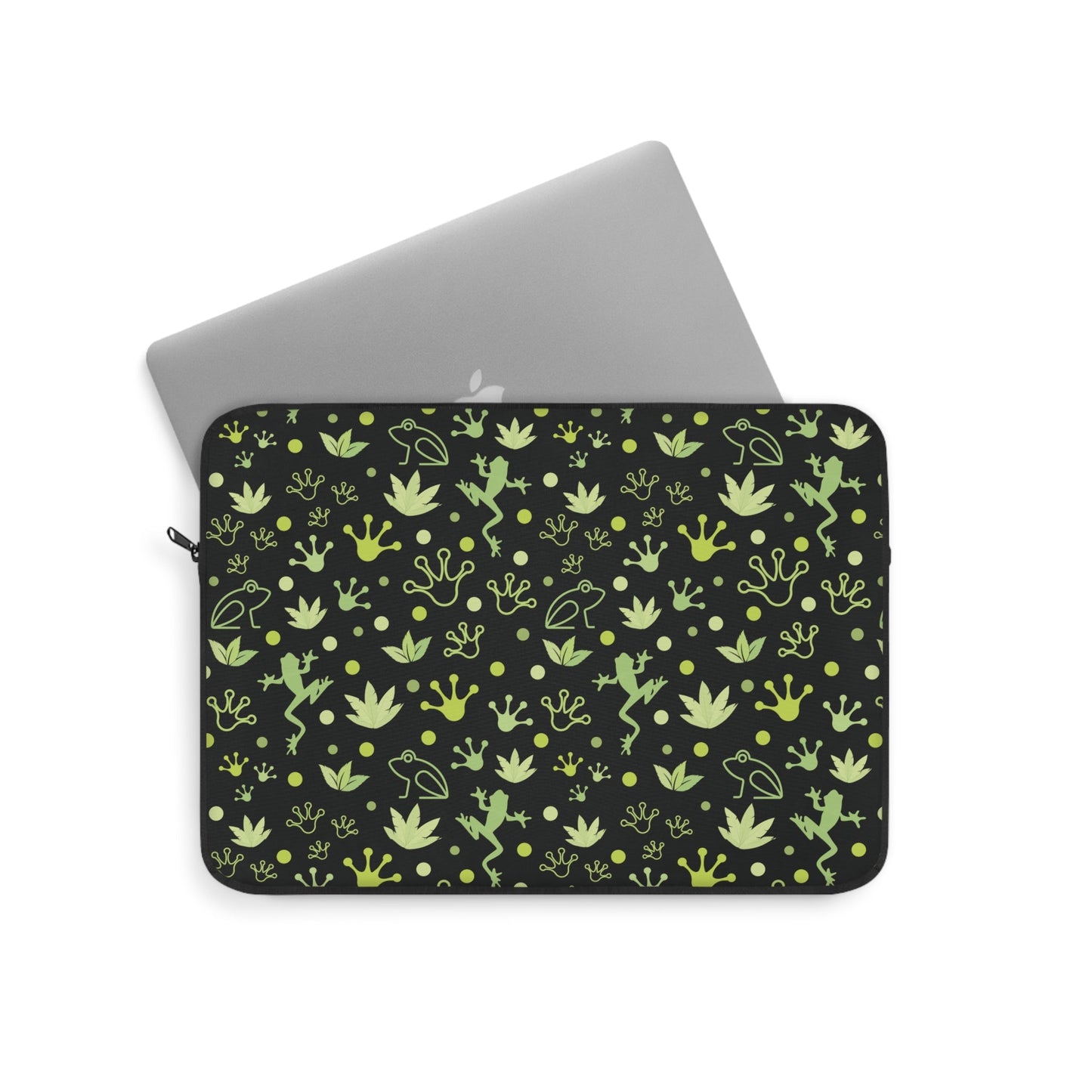 Froggy Neon Laptop Sleeve Black Dark Green Frog Laptop Pouch Cute Summer Toad Laptop Bag Laptop Case Spring Laptop Protector Cute Tablet Sleeve Pretty Tablet Case Adorable Tablet Pouch - Laptop Sleeve - Kristine Celestine