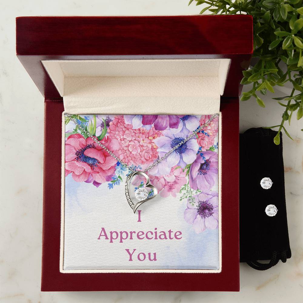 I Appreciate You, Forever Heart Necklace and Earrings Bundle - Jewelry - Kristine Celestine