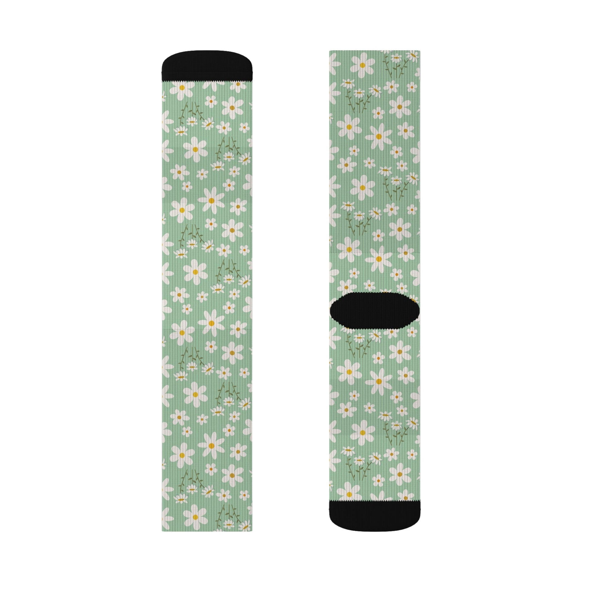 Mint Daisy Delight Socks Cute Comfy Green Spring Flower Crew Socks Cozy Light Emerald Summer Floral Socks for Feet - All Over Prints - Kristine Celestine