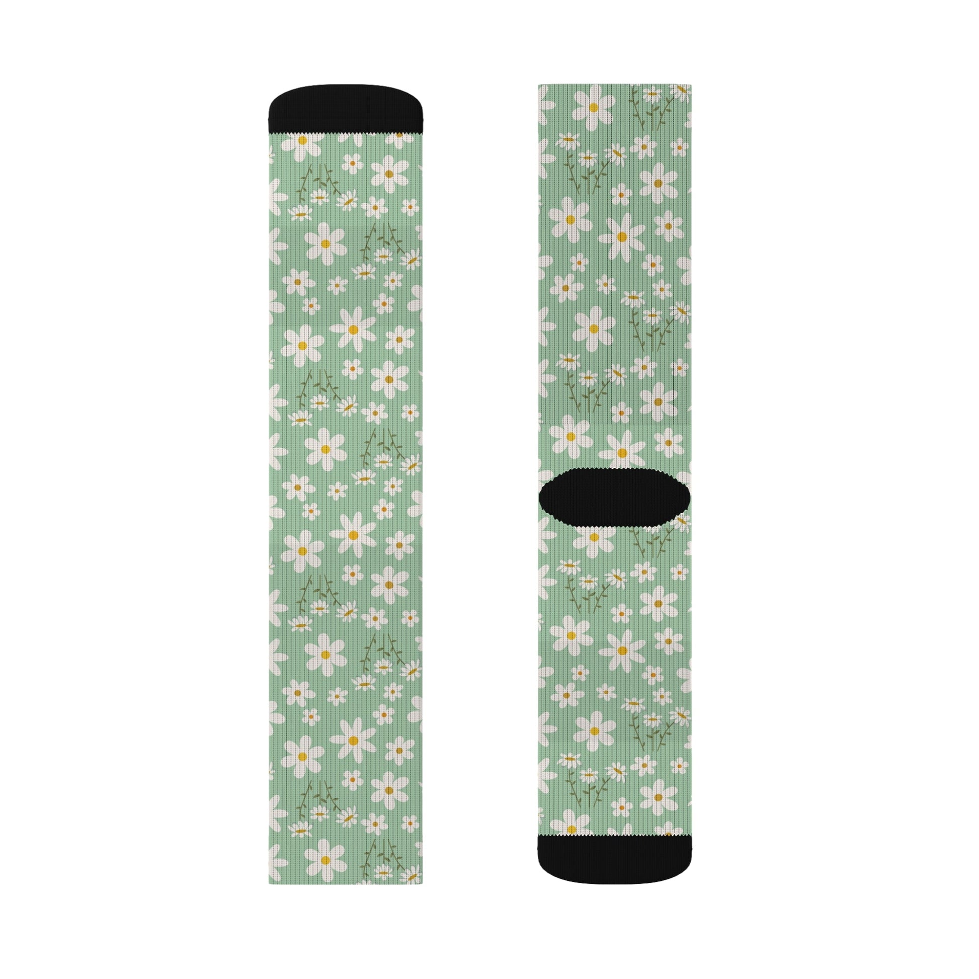 Mint Daisy Delight Socks Cute Comfy Green Spring Flower Crew Socks Cozy Light Emerald Summer Floral Socks for Feet - All Over Prints - Kristine Celestine