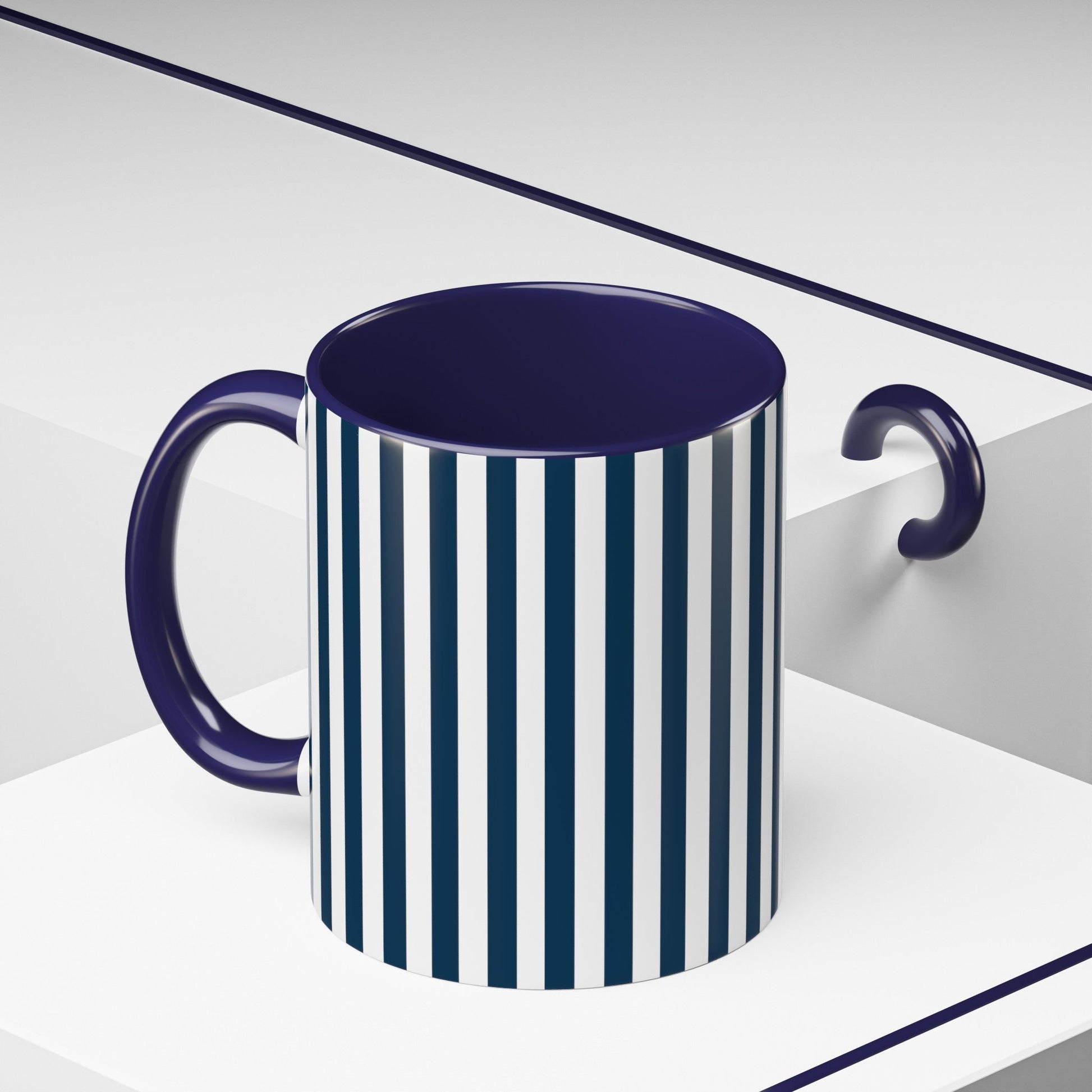 Navy Blue Stripes Accent Mug - Mug - Kristine Celestine