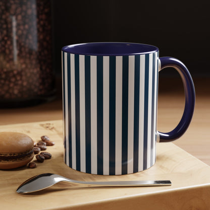 Navy Blue Stripes Accent Mug - Mug - Kristine Celestine