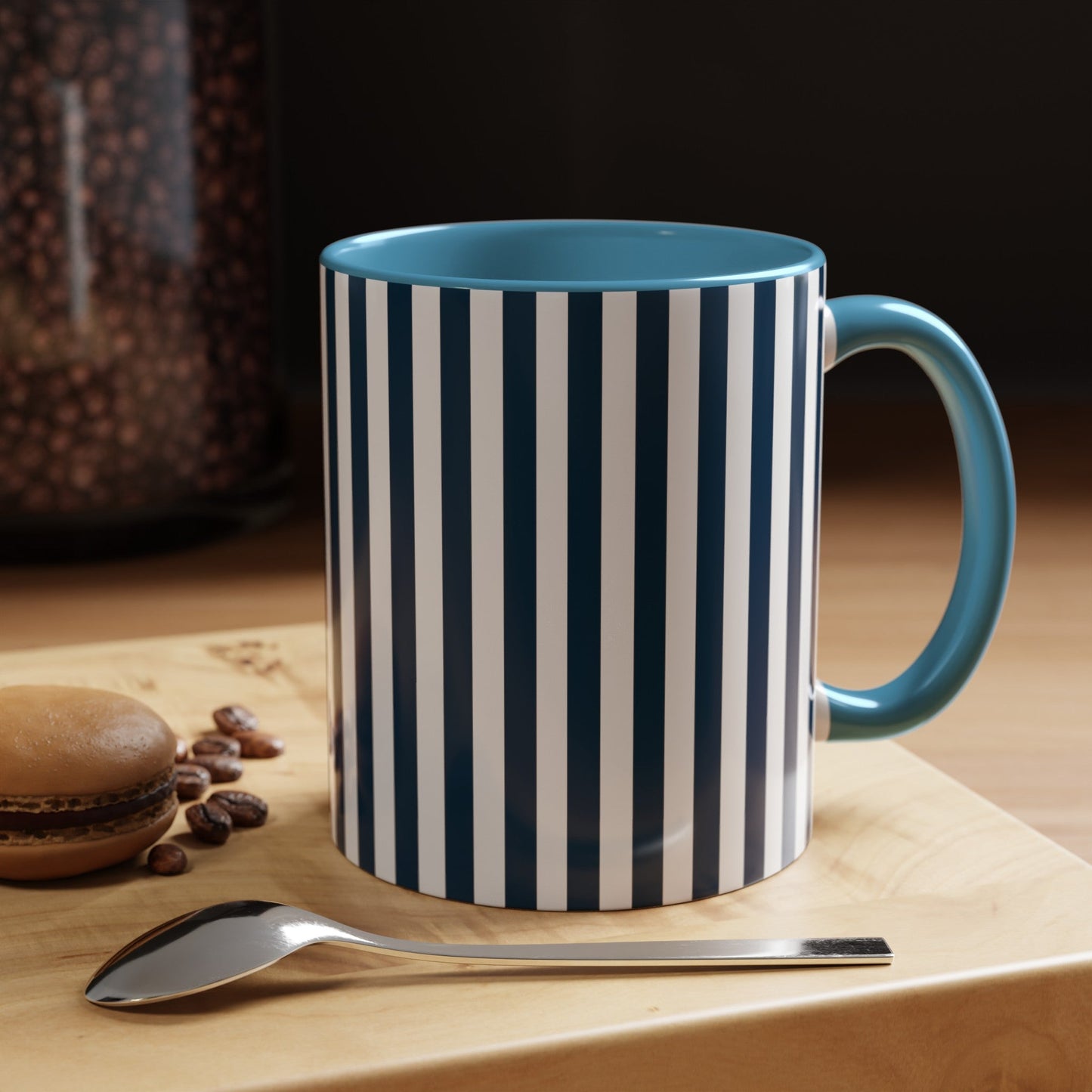 Navy Blue Stripes Accent Mug - Mug - Kristine Celestine