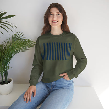 Navy Blue Stripes Crewneck Sweatshirt Classic Casual Cerulean Blue and White Stripe Sweater Royal Blue Barcode - Sweatshirt - Printify - Kristine Celestine