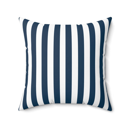 Navy Blue Stripes Square Pillow Royal Blue and White Striped Cushion Comfy Ocean Blue Cerulean Vertical Lines - Home Decor - Kristine Celestine