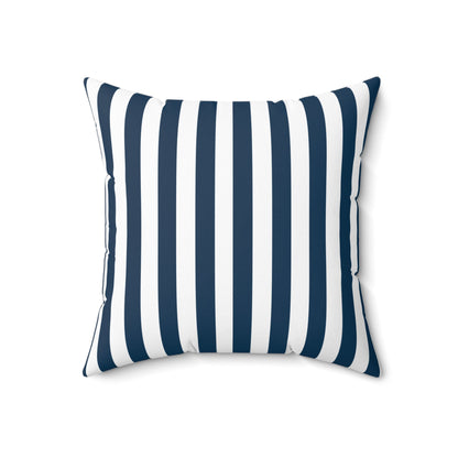 Navy Blue Stripes Square Pillow Royal Blue and White Striped Cushion Comfy Ocean Blue Cerulean Vertical Lines - Home Decor - Kristine Celestine