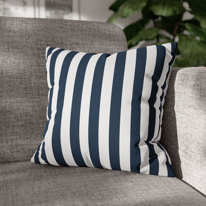 Navy Blue Stripes Square Pillowcase Cerulean Blue and White Stripey Pretty Cute Pillow Sham Accent Decor Classic - Home Decor - Kristine Celestine