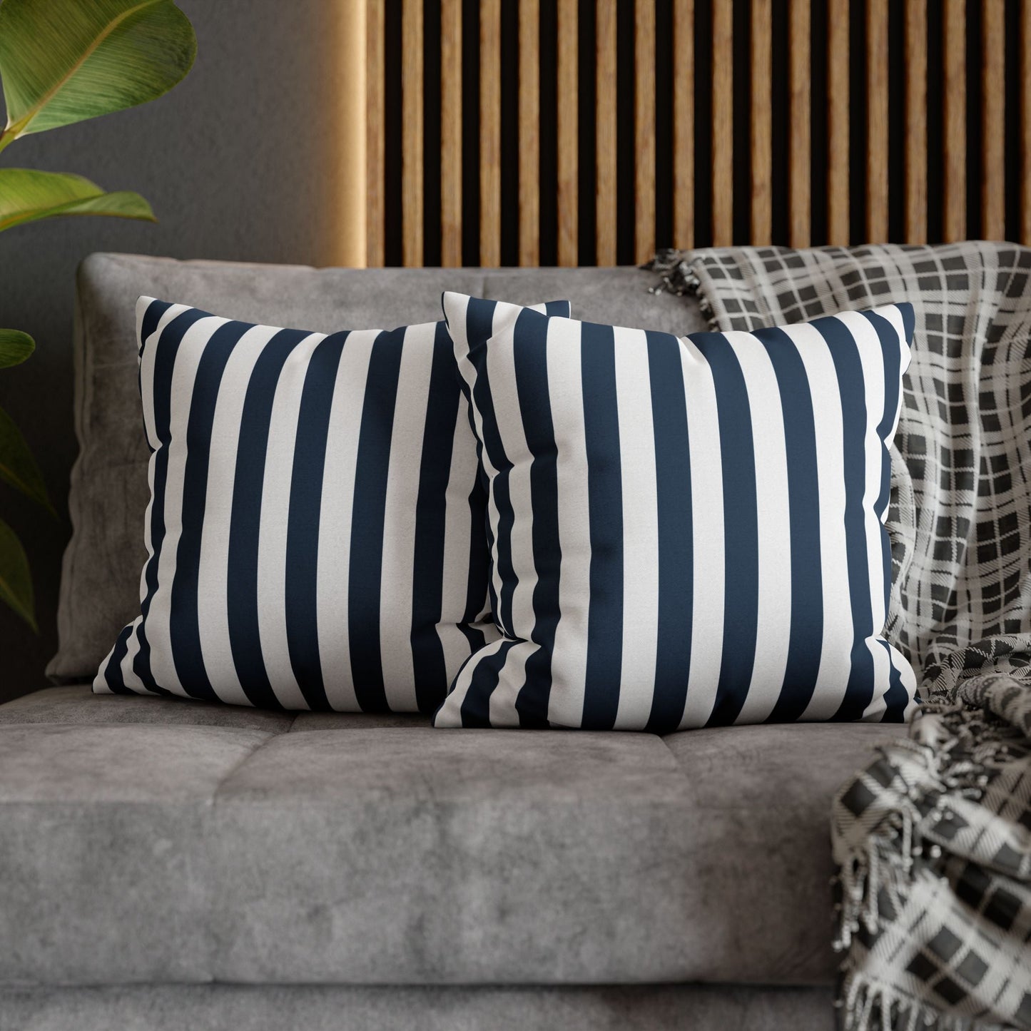 Navy Blue Stripes Square Pillowcase Cerulean Blue and White Stripey Pretty Cute Pillow Sham Accent Decor Classic - Home Decor - Kristine Celestine