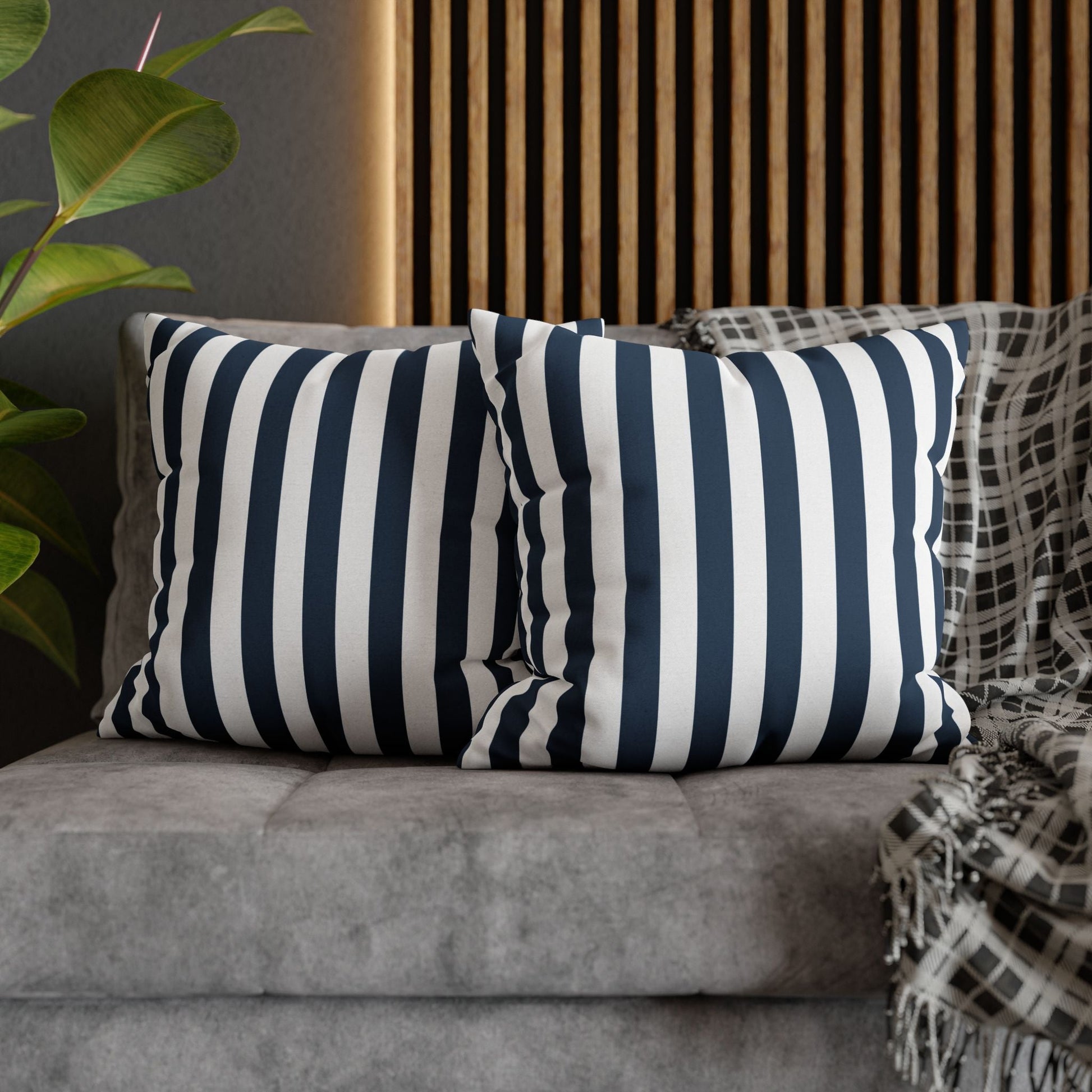 Navy Blue Stripes Square Pillowcase Cerulean Blue and White Stripey Pretty Cute Pillow Sham Accent Decor Classic - Home Decor - Kristine Celestine