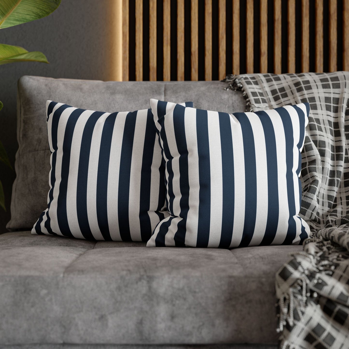 Navy Blue Stripes Square Pillowcase Cerulean Blue and White Stripey Pretty Cute Pillow Sham Accent Decor Classic - Home Decor - Kristine Celestine