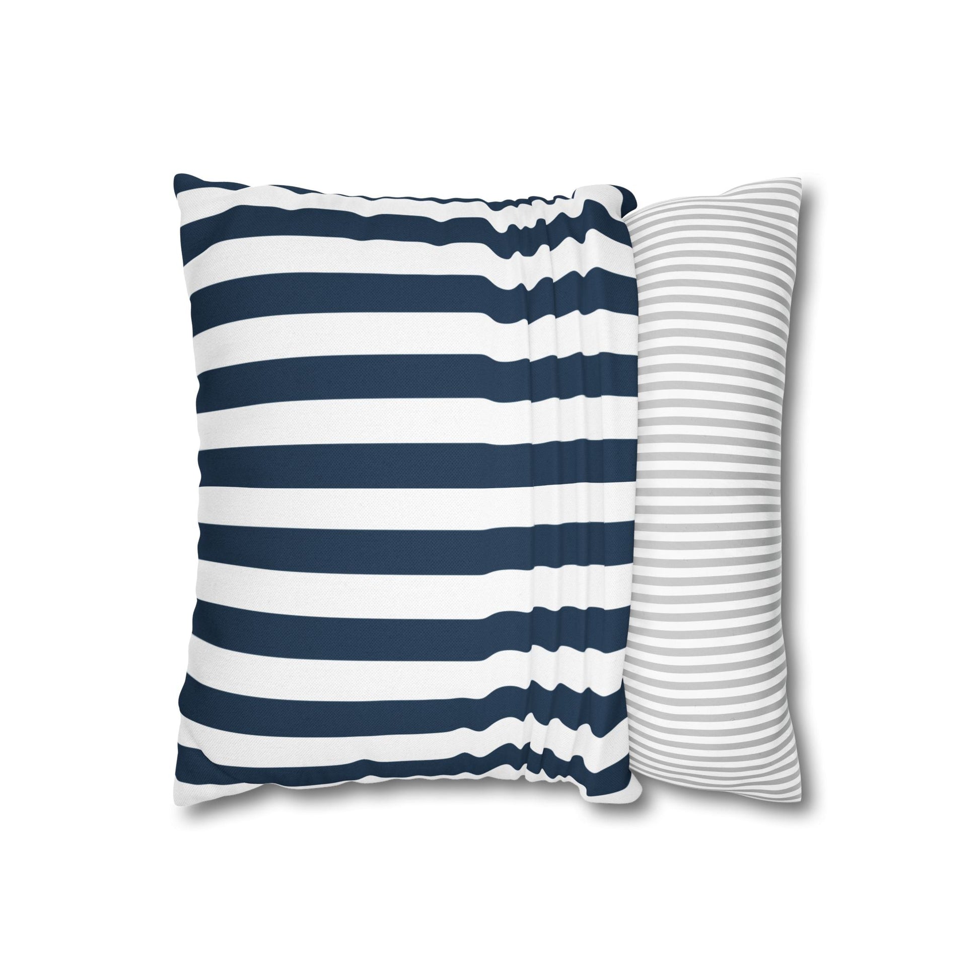 Navy Blue Stripes Square Pillowcase Cerulean Blue and White Stripey Pretty Cute Pillow Sham Accent Decor Classic - Home Decor - Kristine Celestine