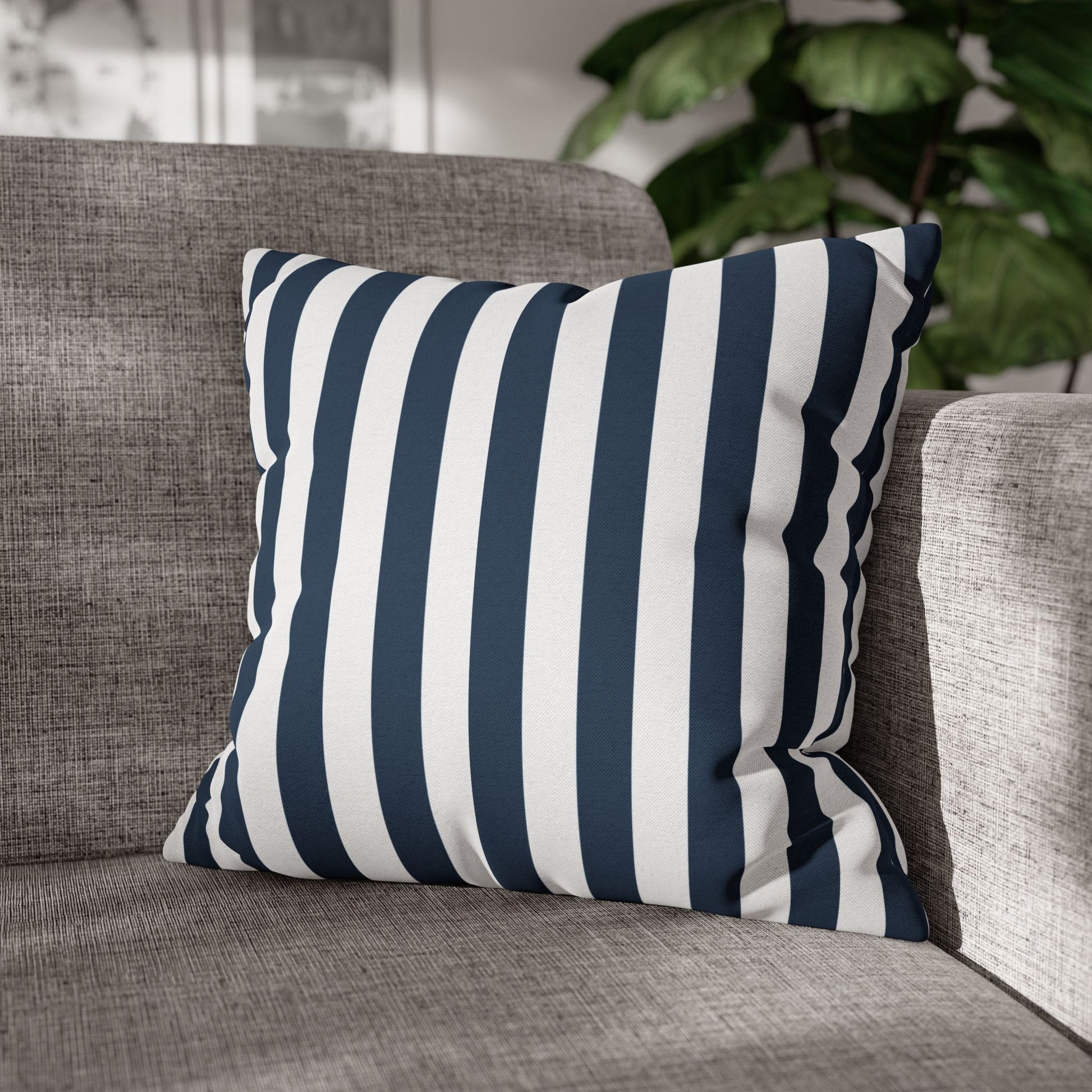 Navy Blue Stripes Square Pillowcase Cerulean Blue and White Stripey Pretty Cute Pillow Sham Accent Decor Classic - Home Decor - Kristine Celestine