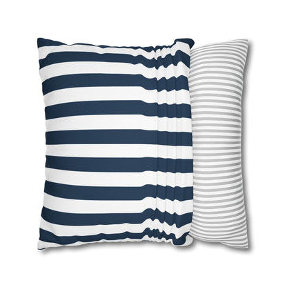 Navy Blue Stripes Square Pillowcase Cerulean Blue and White Stripey Pretty Cute Pillow Sham Accent Decor Classic - Home Decor - Kristine Celestine