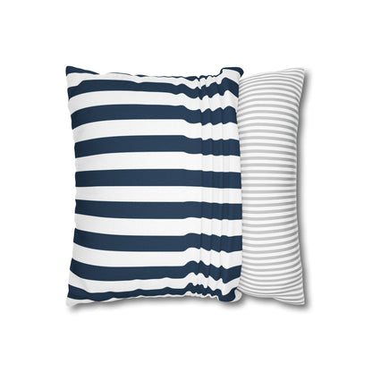 Navy Blue Stripes Square Pillowcase Cerulean Blue and White Stripey Pretty Cute Pillow Sham Accent Decor Classic - Home Decor - Kristine Celestine