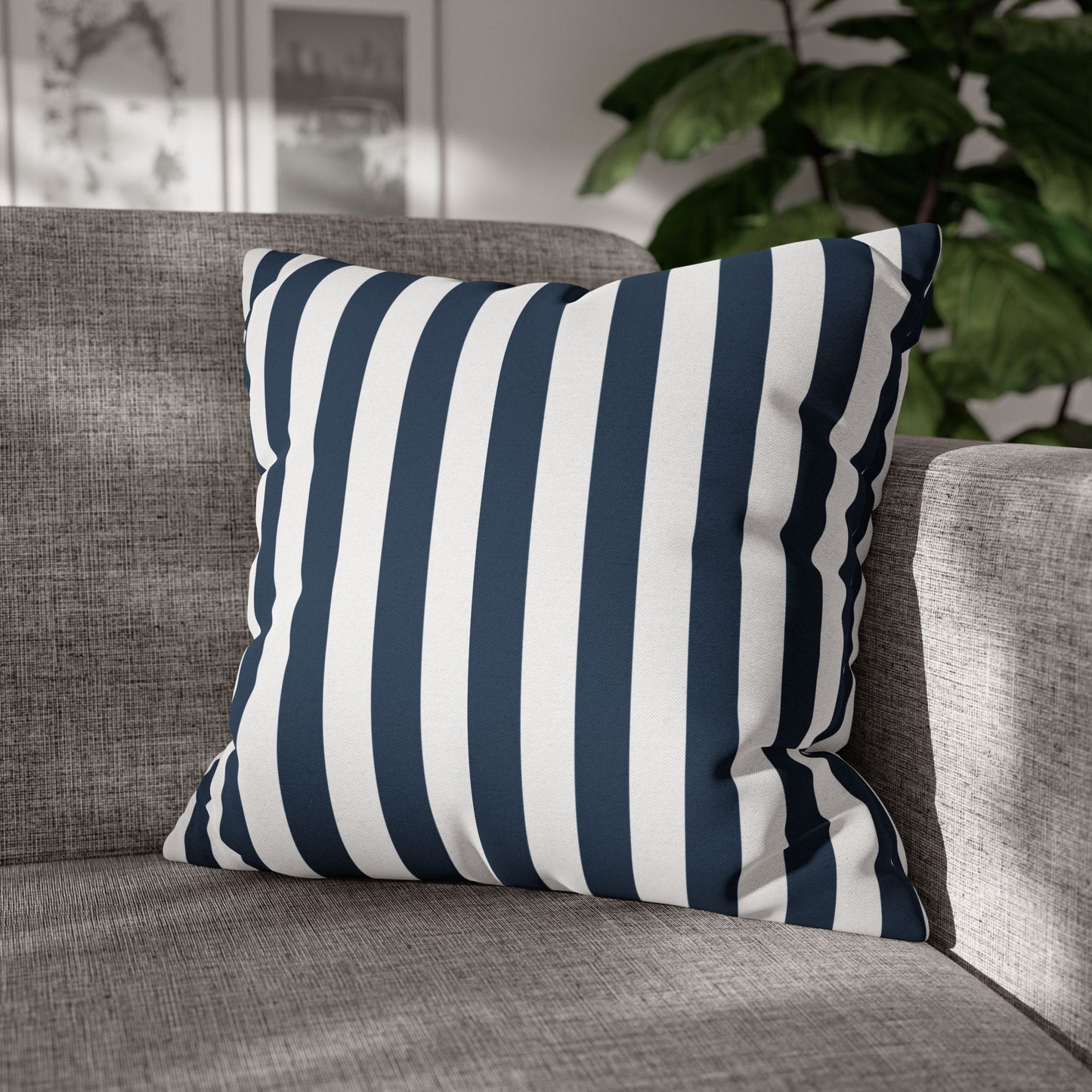 Navy Blue Stripes Square Pillowcase Cerulean Blue and White Stripey Pretty Cute Pillow Sham Accent Decor Classic - Home Decor - Kristine Celestine