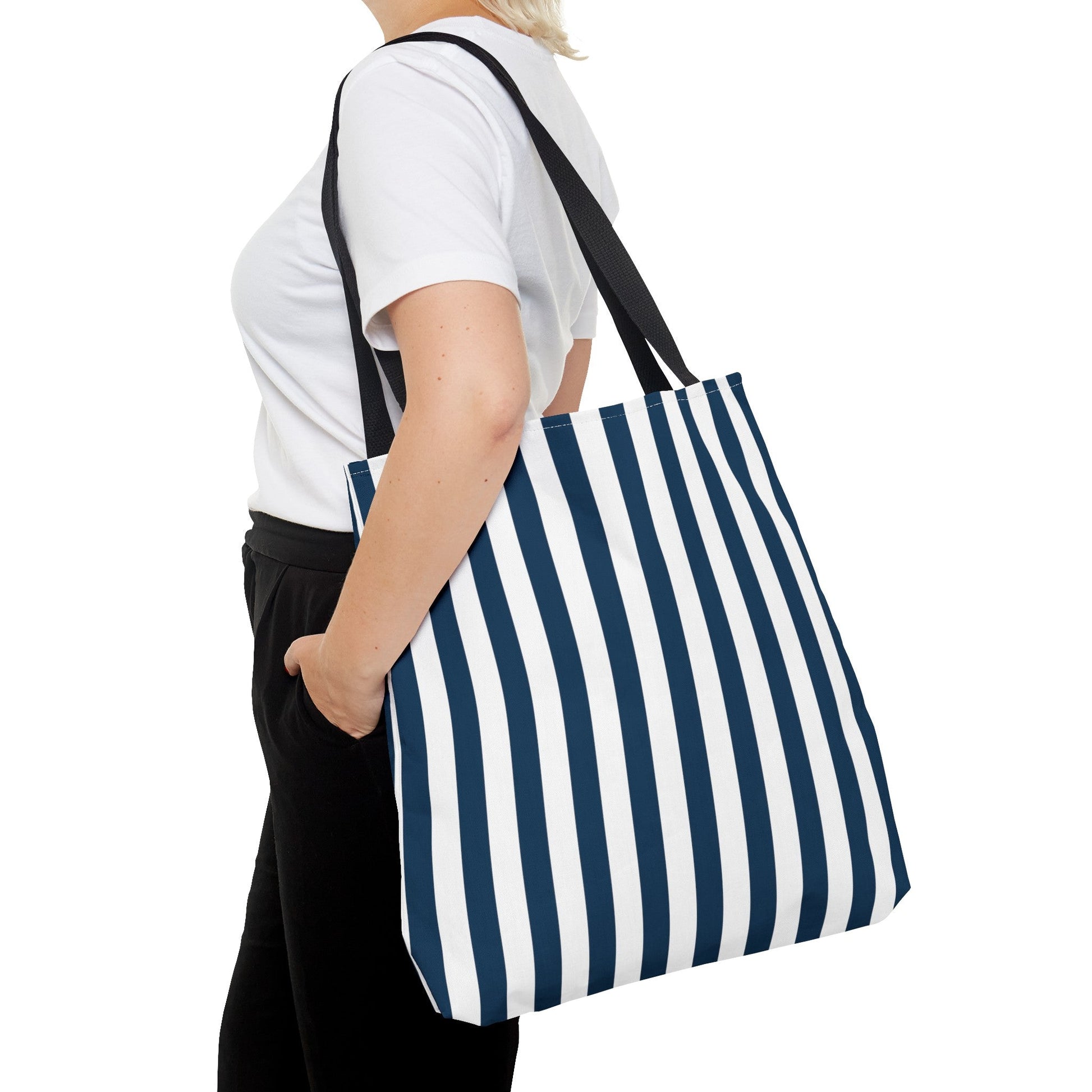 Navy Blue Stripes Tote Bag - Bags - Kristine Celestine