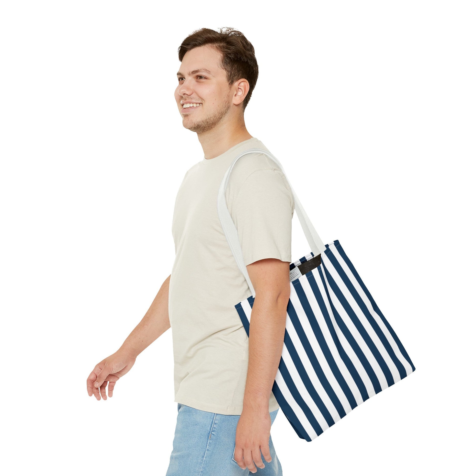 Navy Blue Stripes Tote Bag - Bags - Kristine Celestine